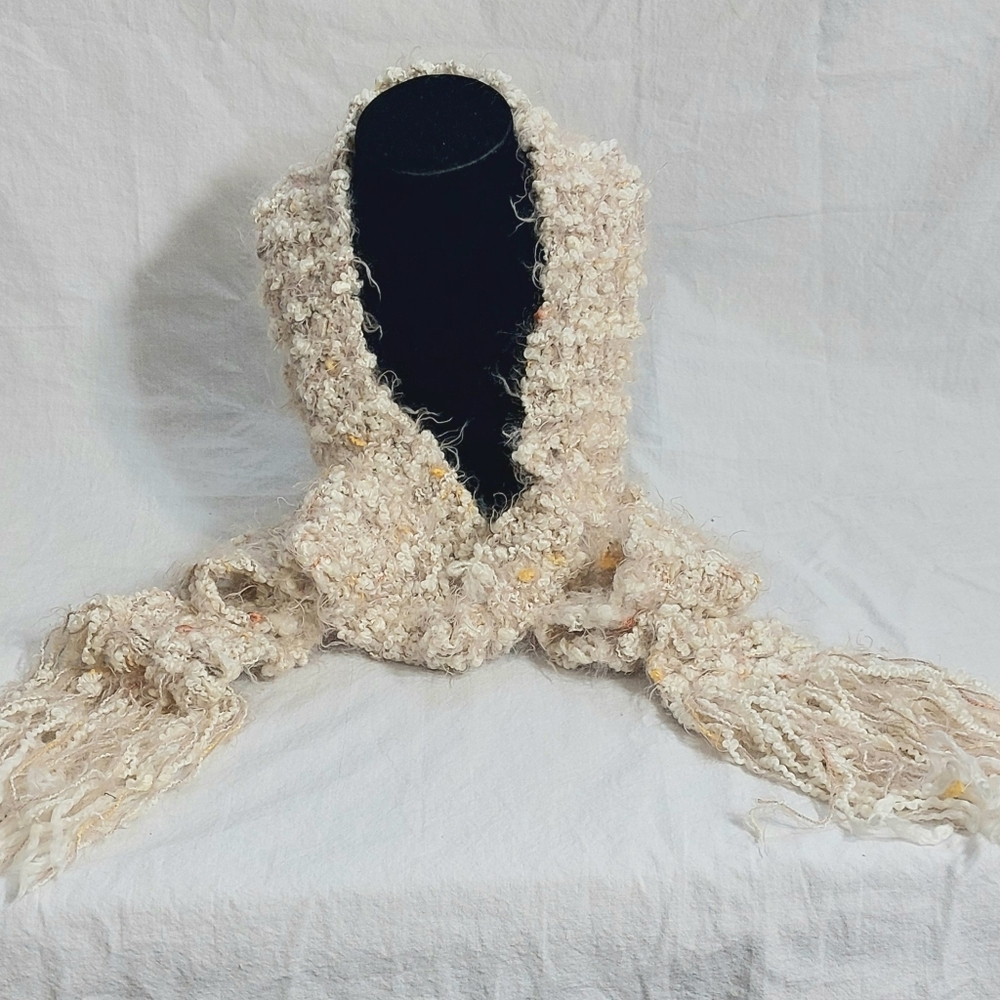 Elegant Handmade Knitted Cream Textured Scarf